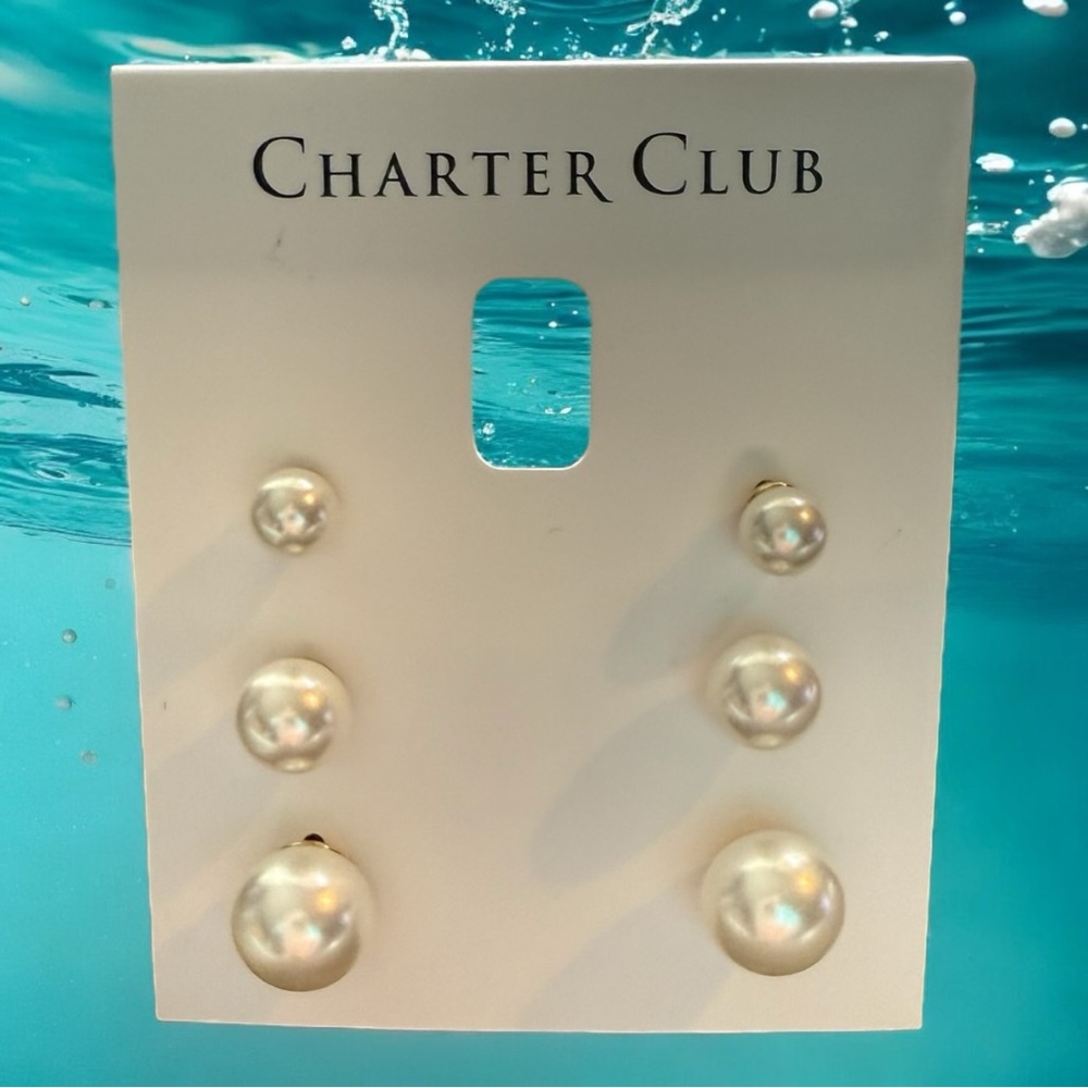 Charter Club 3 pairs of faux pearl earrings